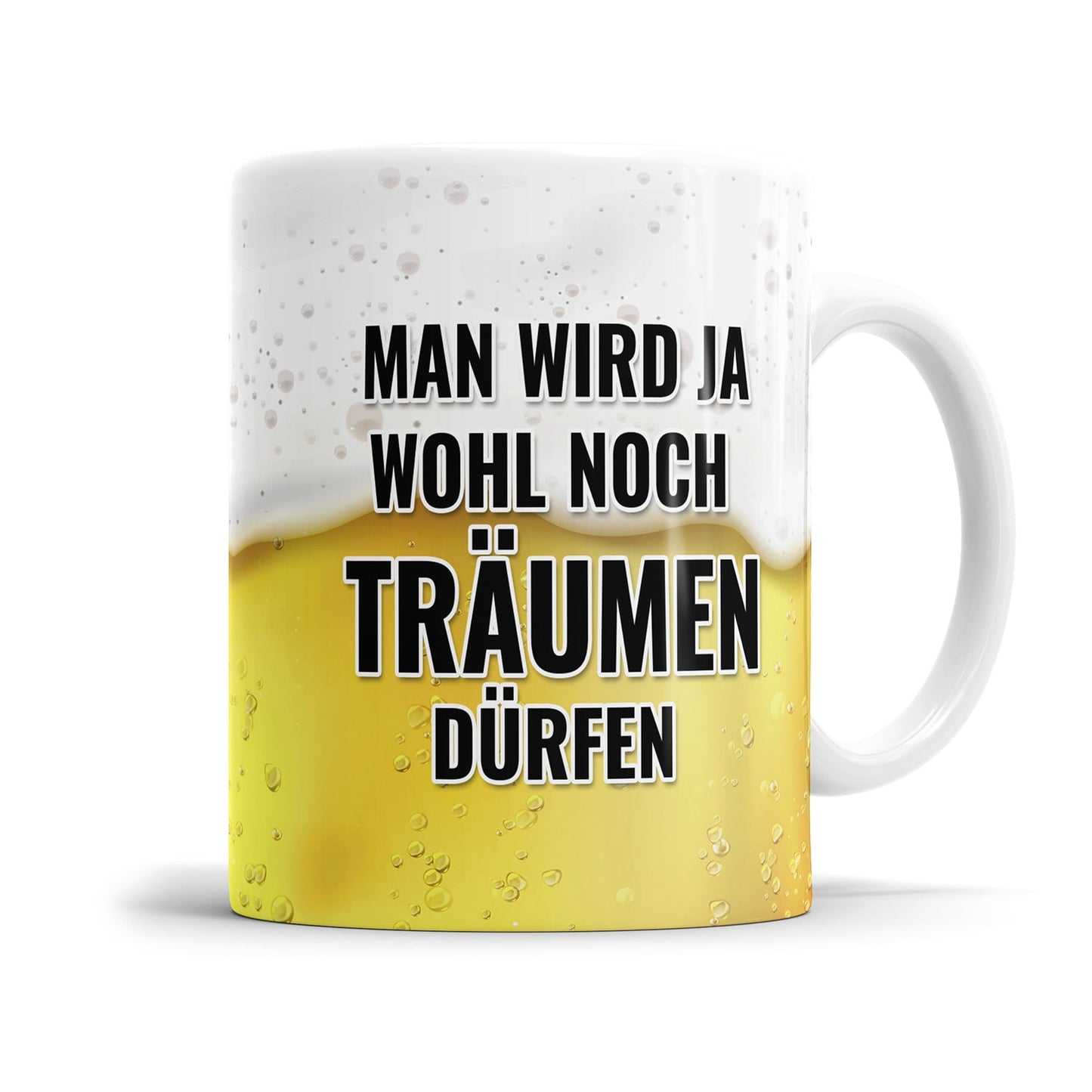 Humorvolle Motivationstasse mit Bierspruch im Bierglas-Design