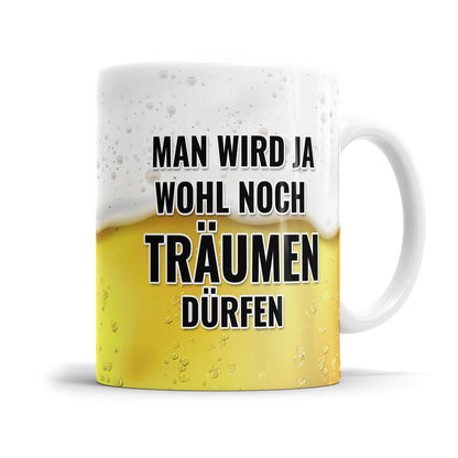 Humorvolle Motivationstasse mit Bierspruch im Bierglas-Design