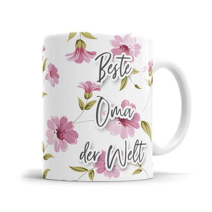 Oma Tasse mit Blumenmotiv und liebevollem Spruch