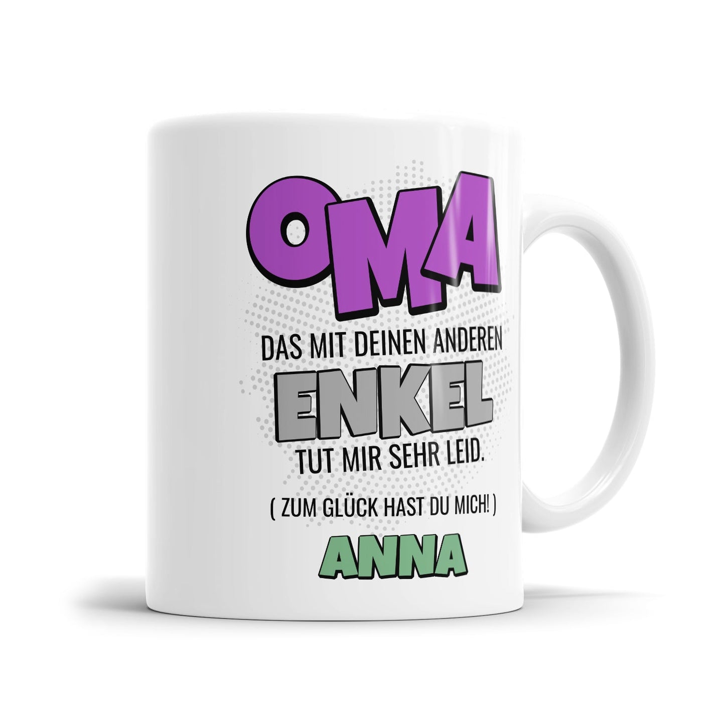 Lustige Oma Tasse mit personalisiertem Enkelname