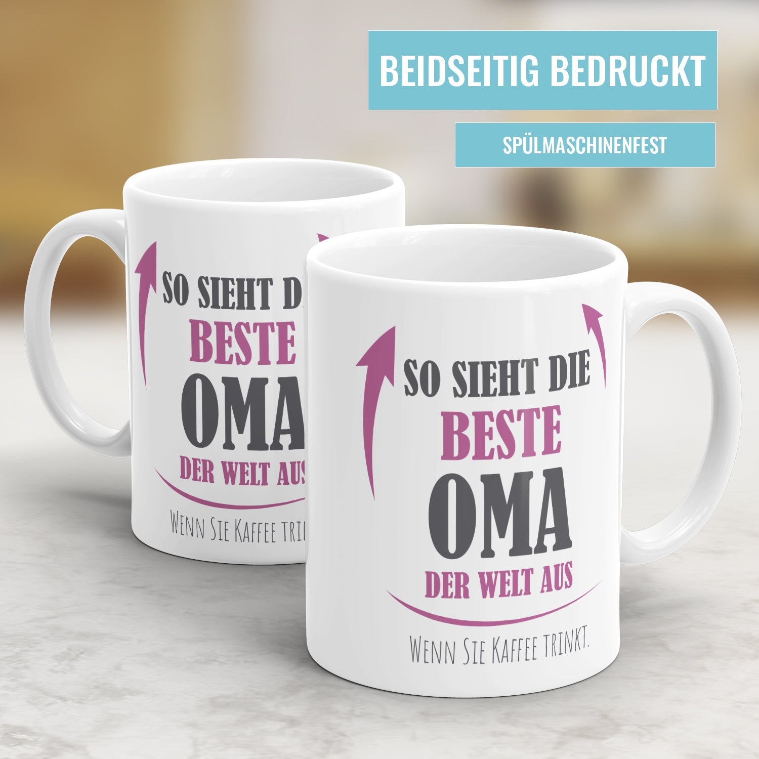 Beidseitig bedruckte Oma Tassen mit Spruch oder Foto