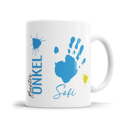 Personalisierte Onkel Tasse mit Handabdruck Design und Kindernamen