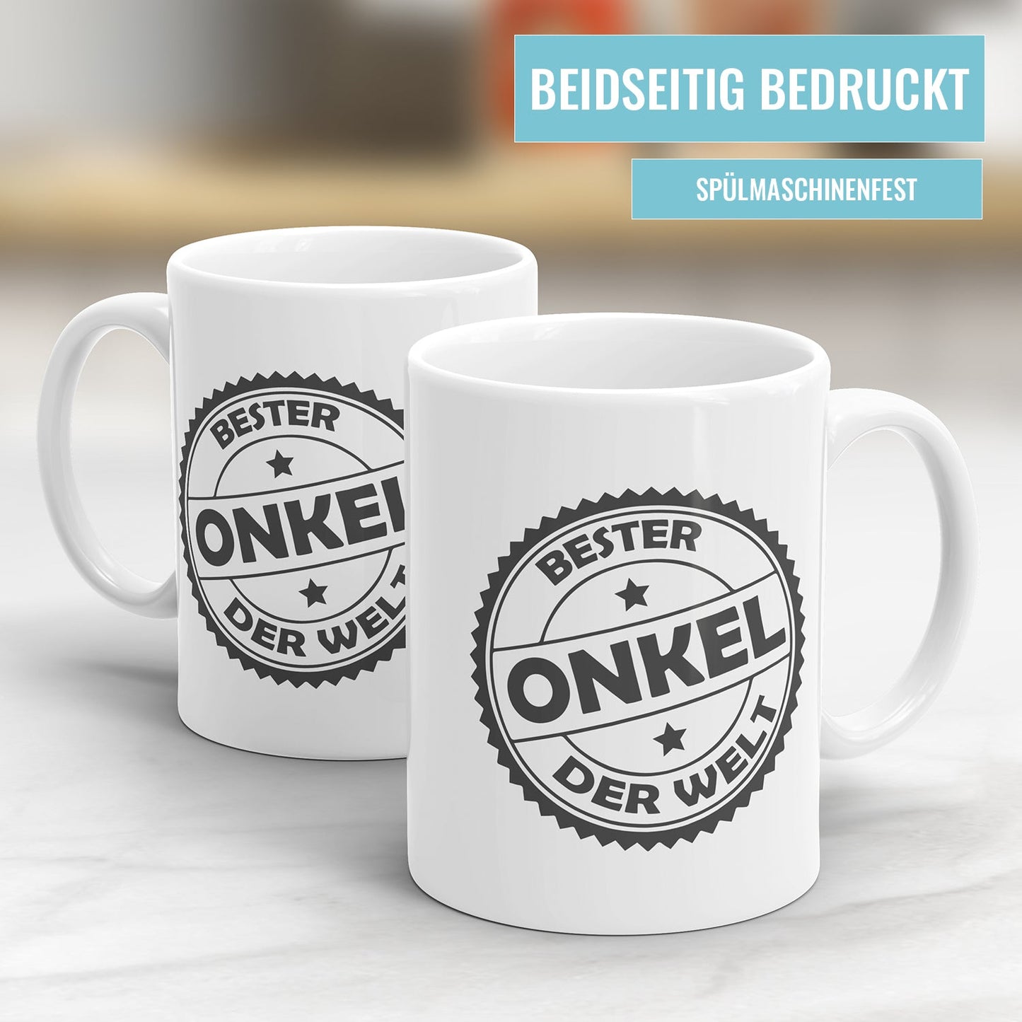 Beidseitig bedruckte Onkel Tassen mit Spruch und Foto
