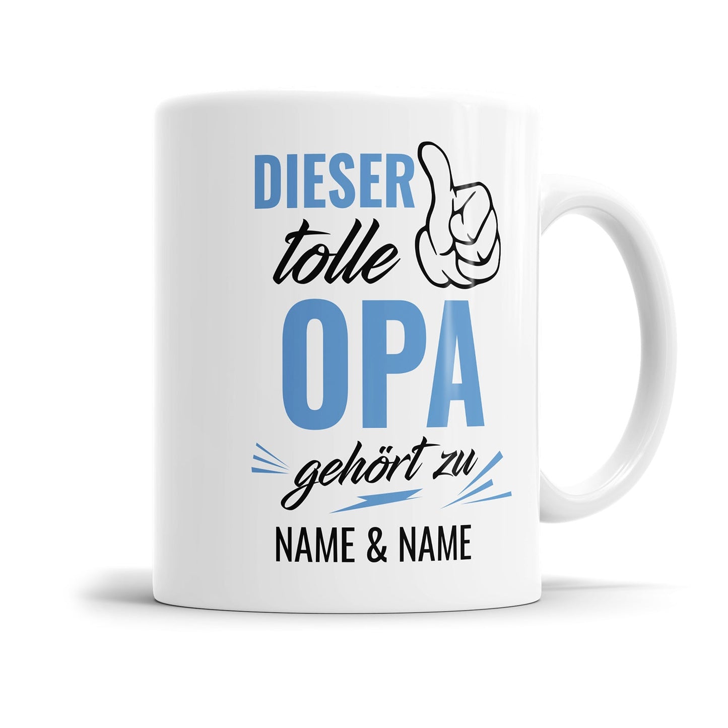Personalisierte Opa Tasse mit Namen der Enkelkinder und Daumen