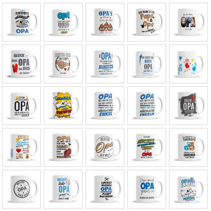 Auswahl verschiedener Opa Tassen Designs