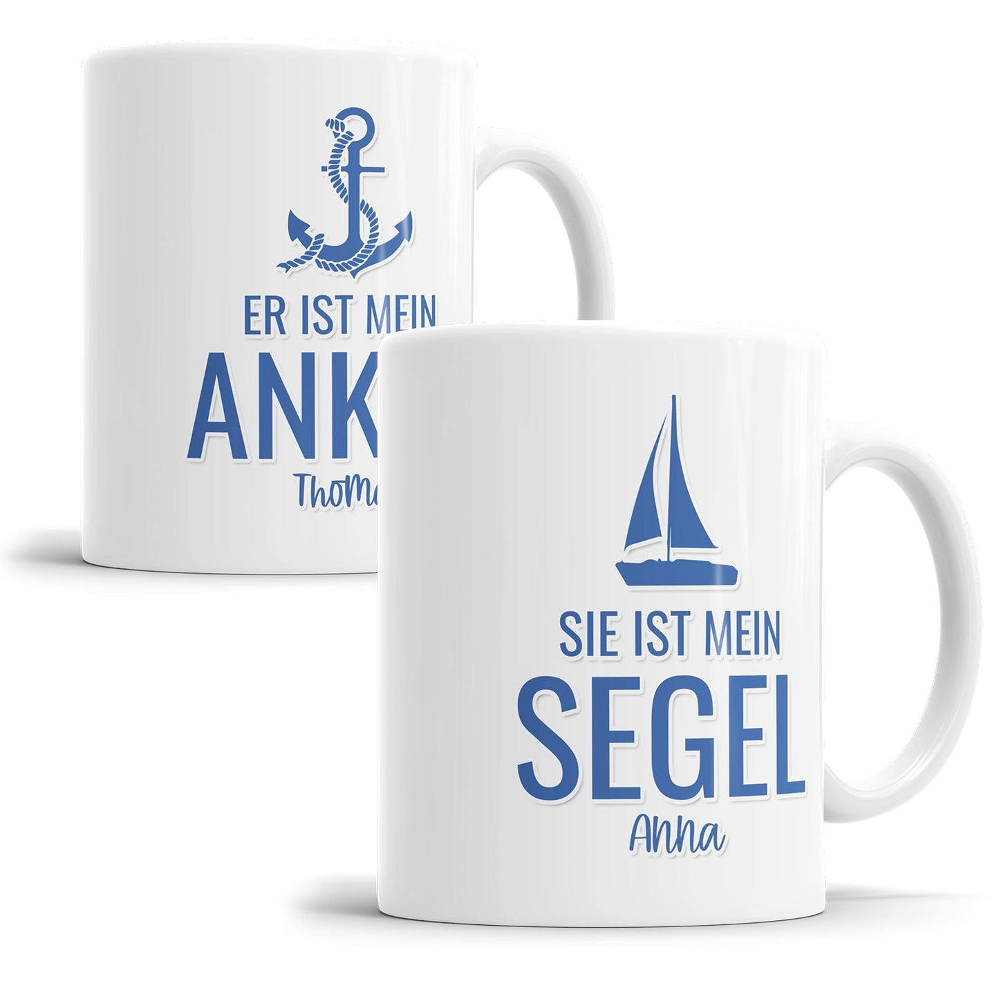 Paar Tassen et mit Anker und Segel Motiv personalisiert