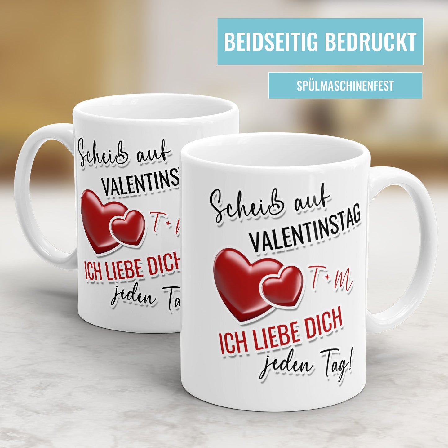 Beidseitig bedruckte Pärchen Tassen mit hochwertigem Druck