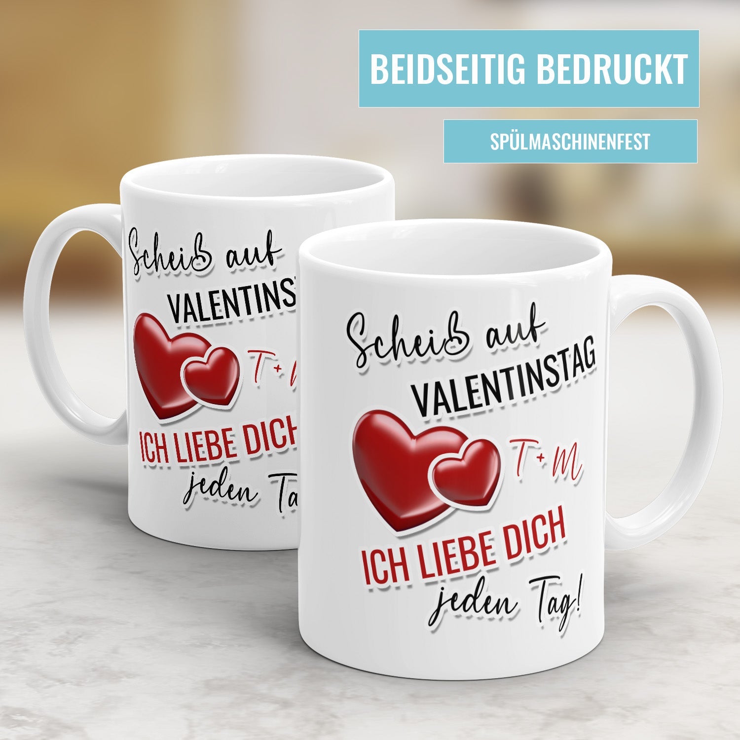 Beidseitig bedruckte Pärchen Tassen mit hochwertigem Druck