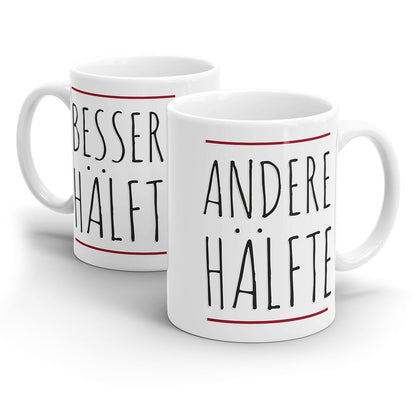 Pärchen Tassen Set mit Bessere Hälfte und Andere Hälfte