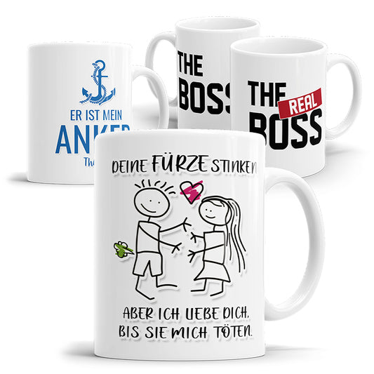 Übersicht verschiedener personalisierter Pärchen Tassen