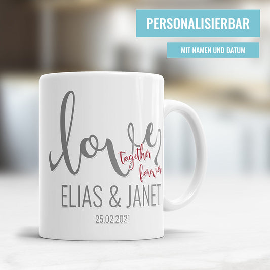 Personalisierte Tassen für Paare mit Namen und Datum
