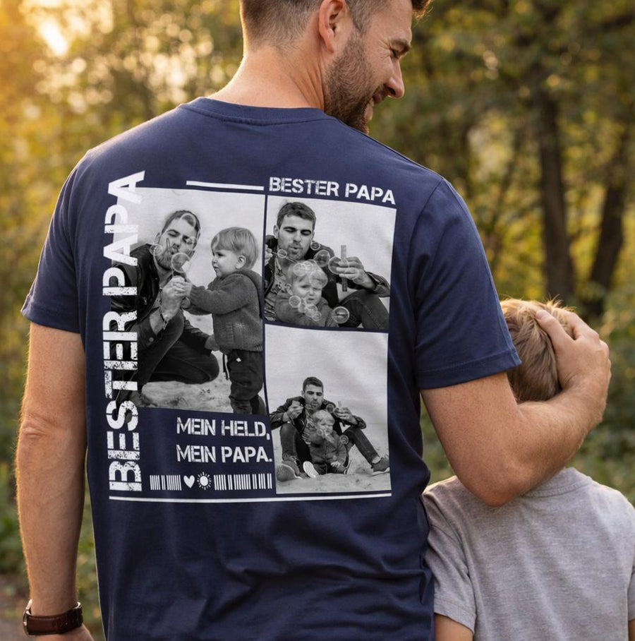 Papa Shirt personalisiert mit Foto Rückenprint - Bester Papa