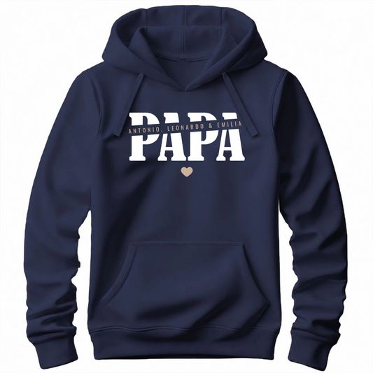 Papa Hoodie - Papa mit Namen der Kinder und Herzchen - Geschenkidee