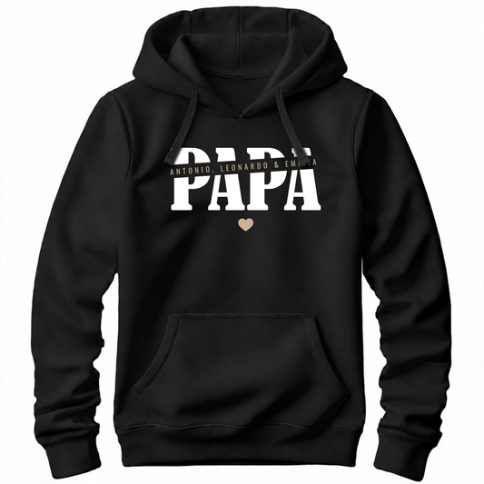 Papa Hoodie - Papa mit Namen der Kinder und Herzchen - Geschenkidee
