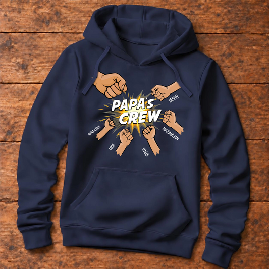 Personalisierter Papa Hoodie „Papas Crew“ mit Namen der Kinder