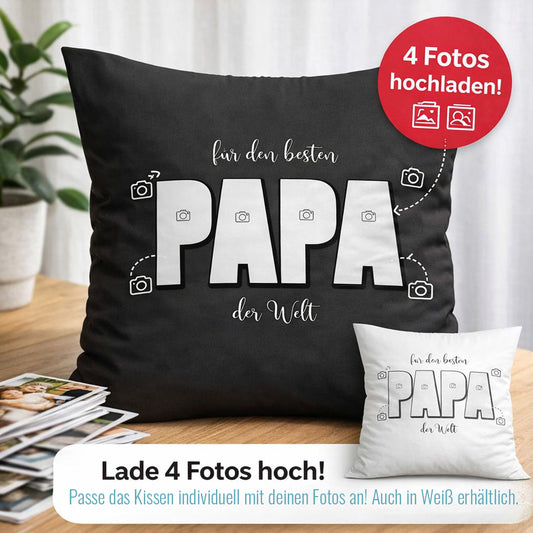 Papa Fotokissen mit 4 Bildern personalisiert - Bester Papa der Welt