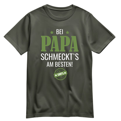 Papa Shirt Lustig - Bei Papa schmeckts am besten - Papa Geschenk Khaki - FULiMA®