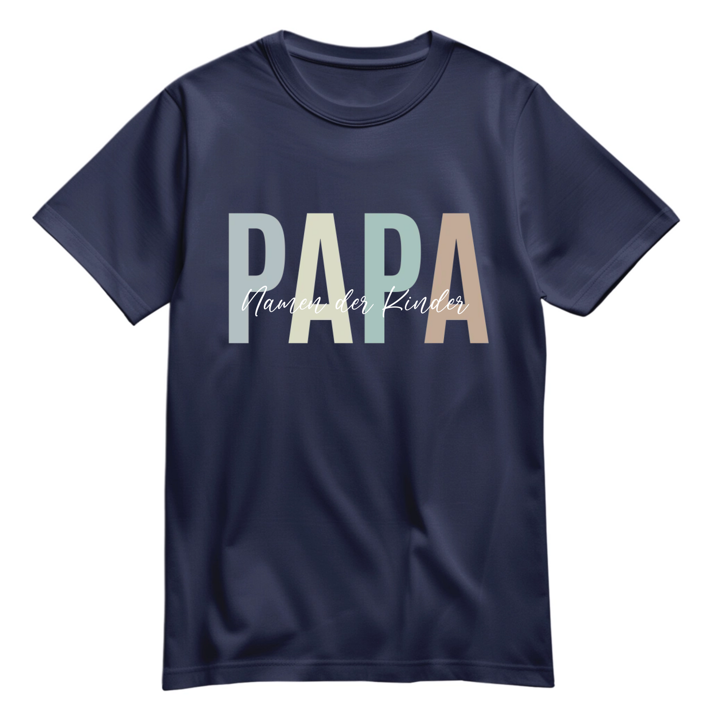 Papa Shirt personalisiert mit Namen der Kinder im Pastell Design - Farbe Navy