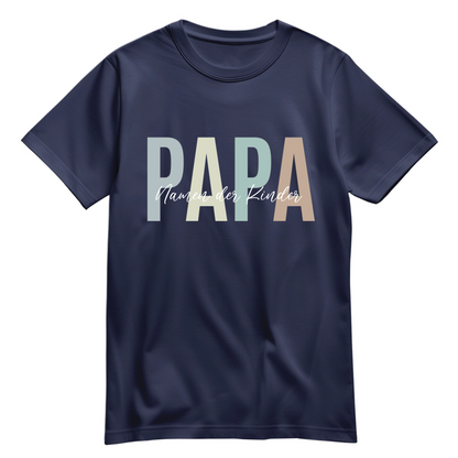 Papa Shirt personalisiert mit Namen der Kinder im Pastell Design - Farbe Navy