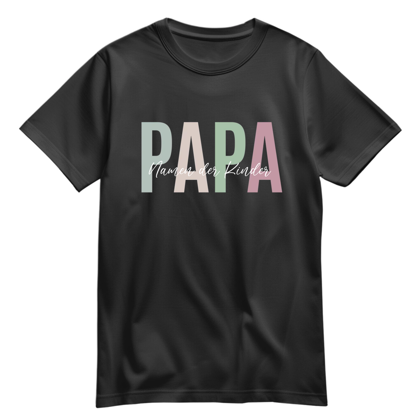 Papa Shirt personalisiert mit Namen der Kinder im Pastell Design - Farbe Schwarz