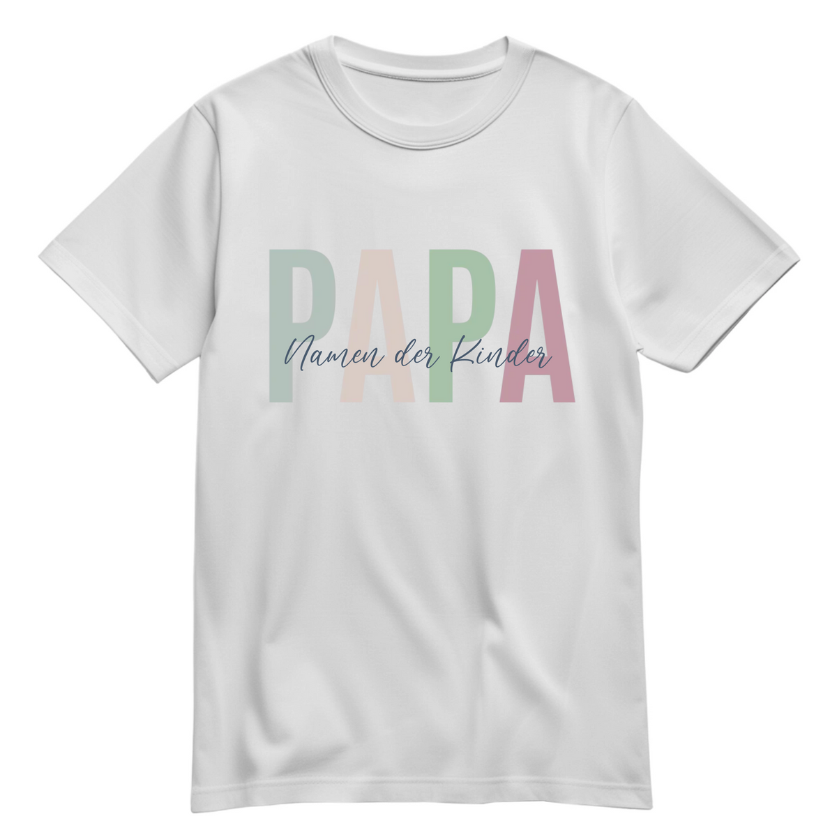 Papa Shirt personalisiert mit Namen der Kinder im Pastell Design - Farbe Weiß