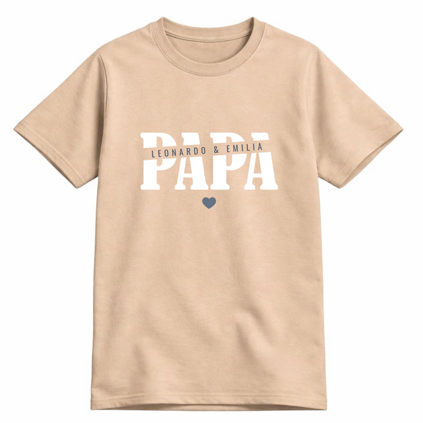 Papa Shirt personalisiert mit Namen der Kinder oder Wunschtext und Herzchen - Farbe Sand - Beige