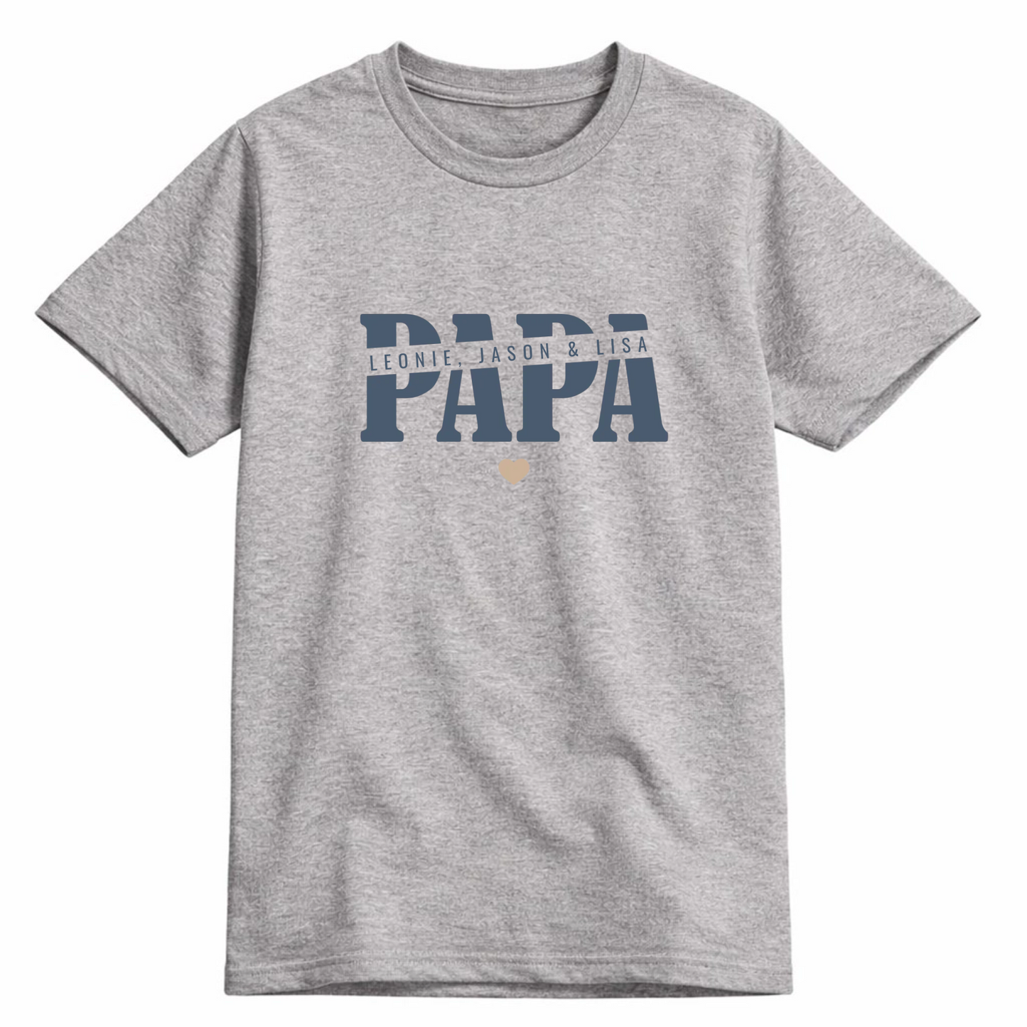Papa Shirt personalisiert mit Namen der Kinder oder Wunschtext und Herzchen - Farbe Grau Meliert