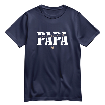 Papa Shirt personalisiert mit Namen der Kinder oder Wunschtext und Herzchen - Farbe Navy - Dunkelblau