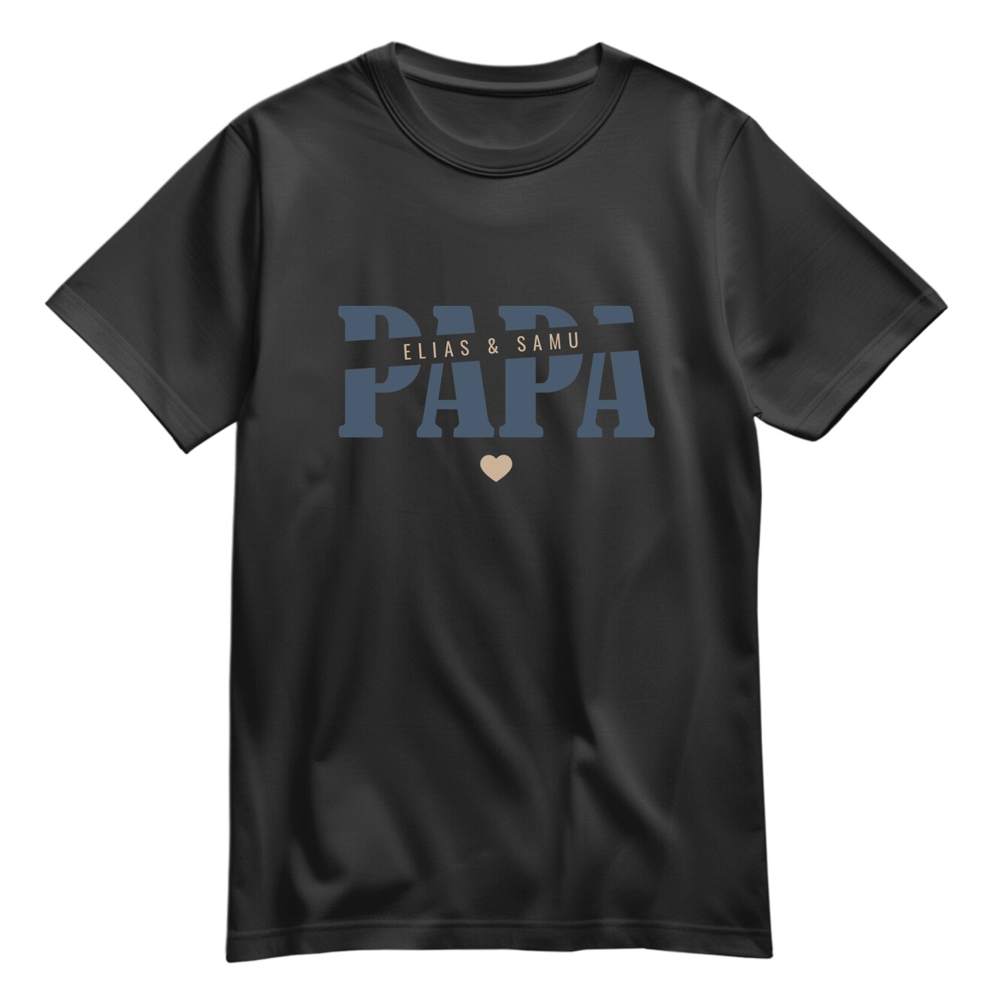 Papa Shirt personalisiert mit Namen der Kinder oder Wunschtext und Herzchen - Farbe Schwarz