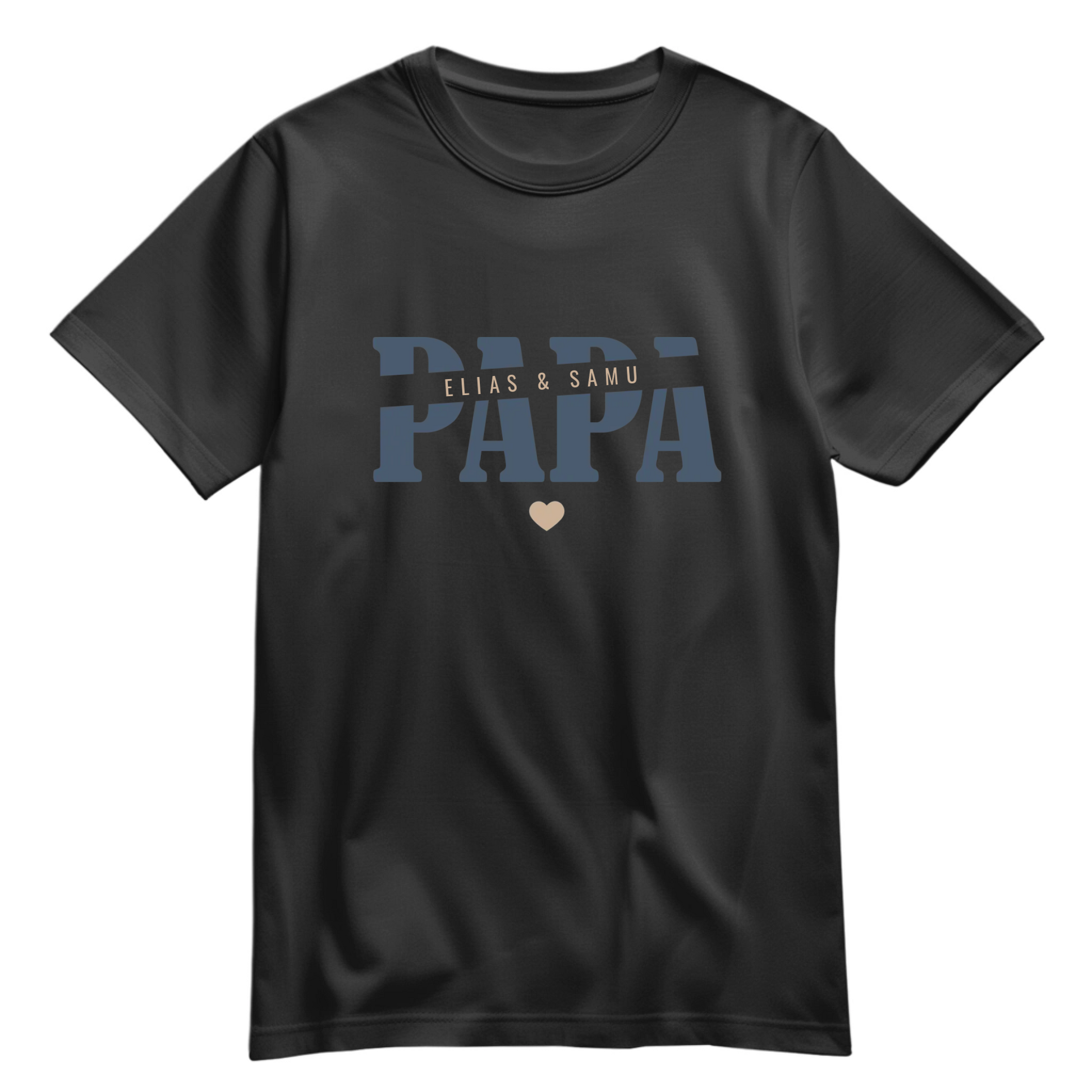 Papa Shirt personalisiert mit Namen der Kinder oder Wunschtext und Herzchen - Farbe Schwarz