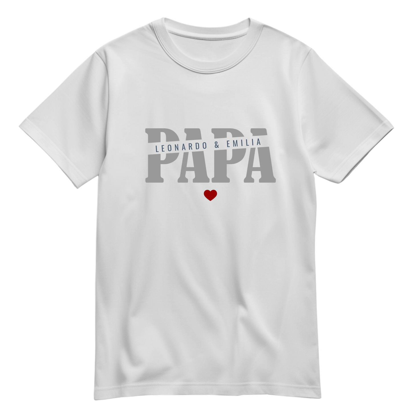 Papa Shirt personalisiert mit Namen der Kinder oder Wunschtext und Herzchen - Farbe Weiss