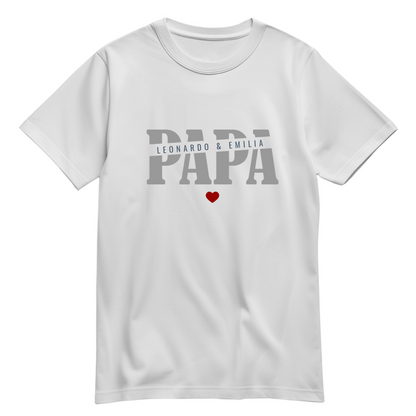Papa Shirt personalisiert mit Namen der Kinder oder Wunschtext und Herzchen - Farbe Weiss