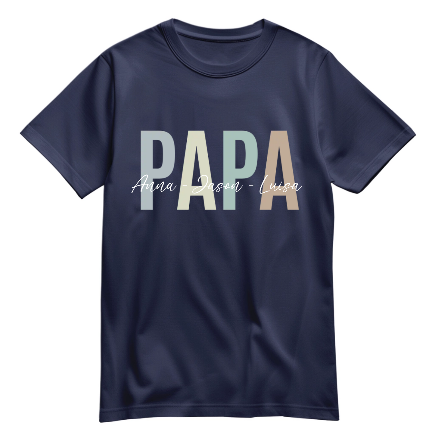 Papa Shirt personalisiert mit Namen der Kinder im Pastell Design - Farbe Navy