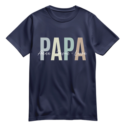 Papa Shirt personalisiert mit Namen der Kinder im Pastell Design - Farbe Navy