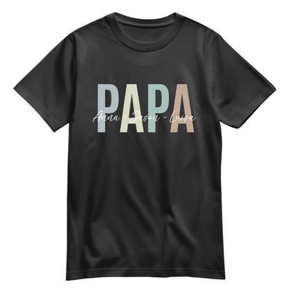 Papa Shirt personalisiert mit Namen der Kinder im Pastell Design - Farbe Schwarz