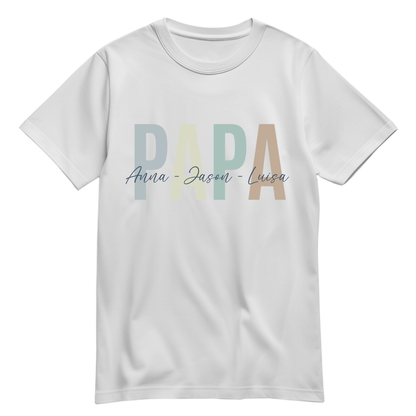 Papa Shirt personalisiert mit Namen der Kinder im Pastell Design - Farbe Weiss