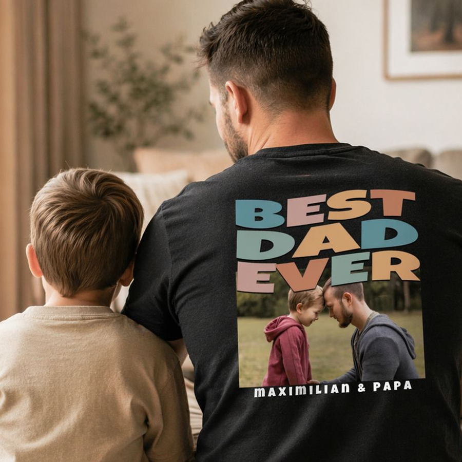Papa Shirt personalisiert – Best Dad Ever – Foto-Rückenprint