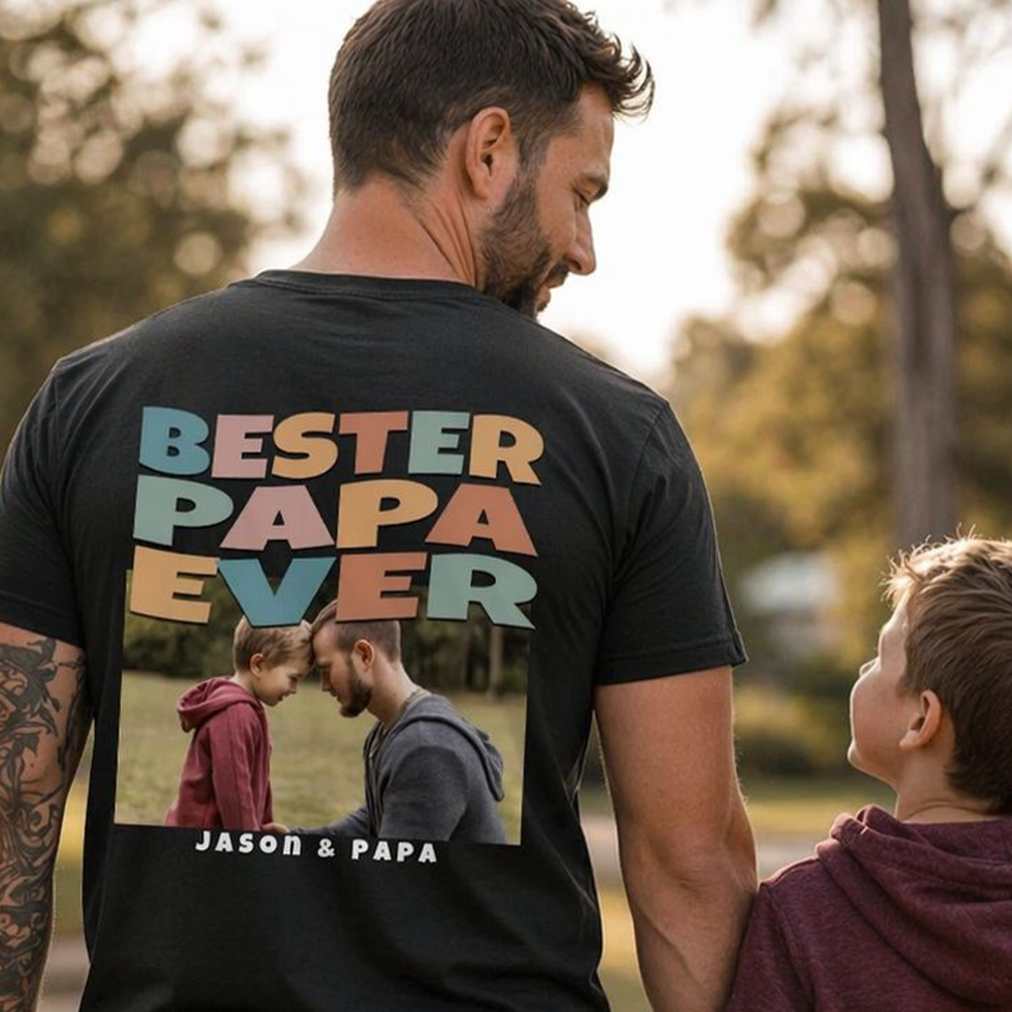 Papa Shirt personalisiert - Best Dad Ever mit Foto Rückenprint