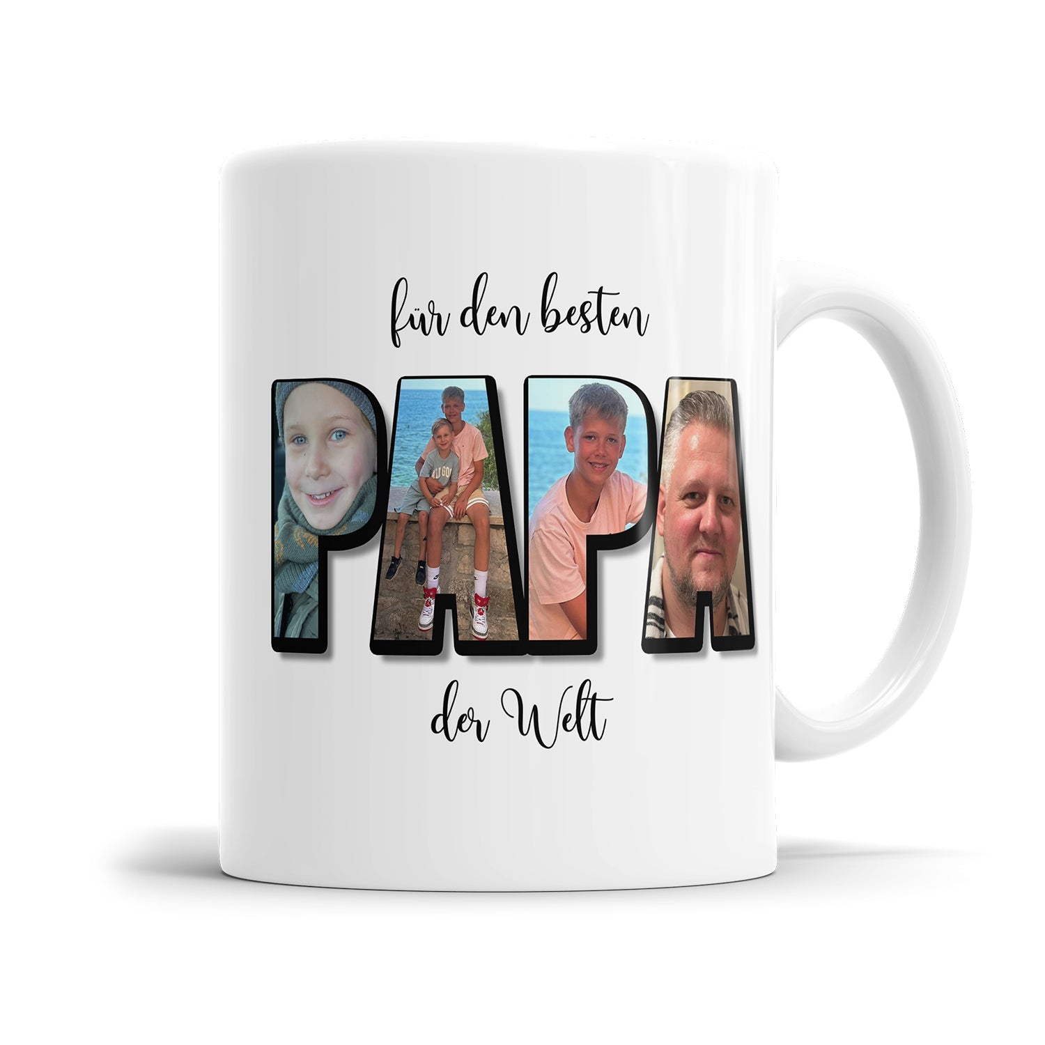 Personalisierte Papa Fototasse mit 4 Bildern