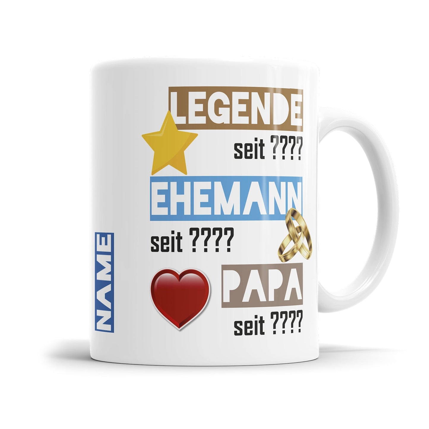 Personalisierte Papa Tasse mit Jahreszahlen und Namen