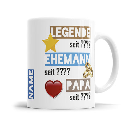 Personalisierte Papa Tasse mit Jahreszahlen und Namen