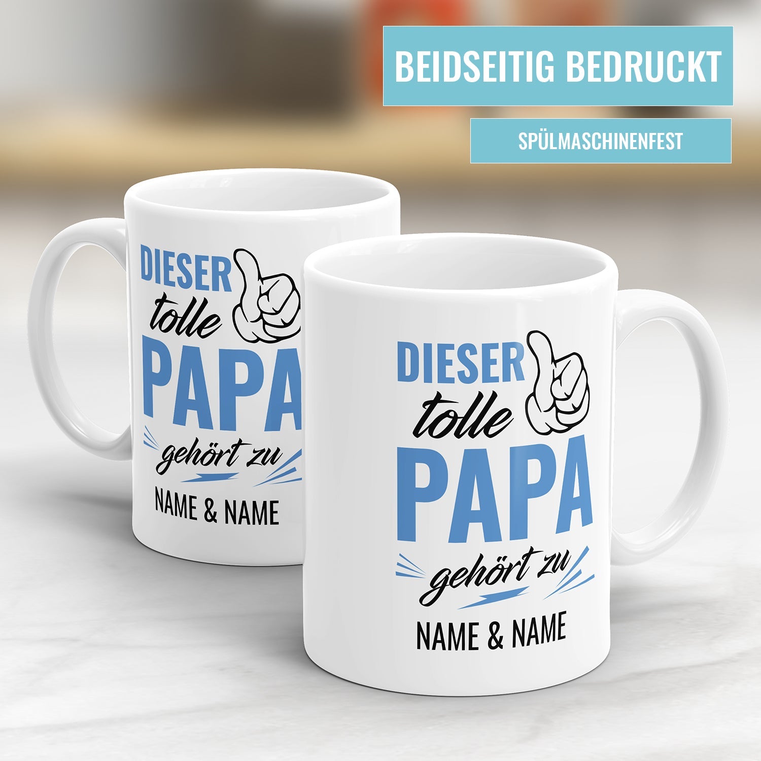 Beidseitig bedruckte Papa Tassen mit Spruch oder Foto