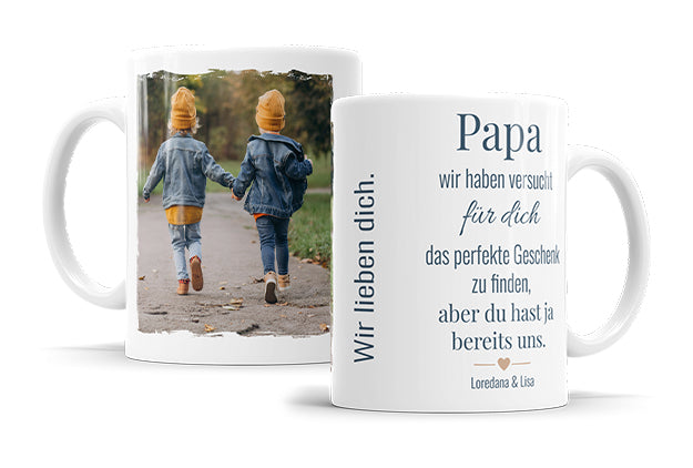 Personalisierte Papa Tasse mit Foto und Namen der Kinder beidseitig bedruckt 