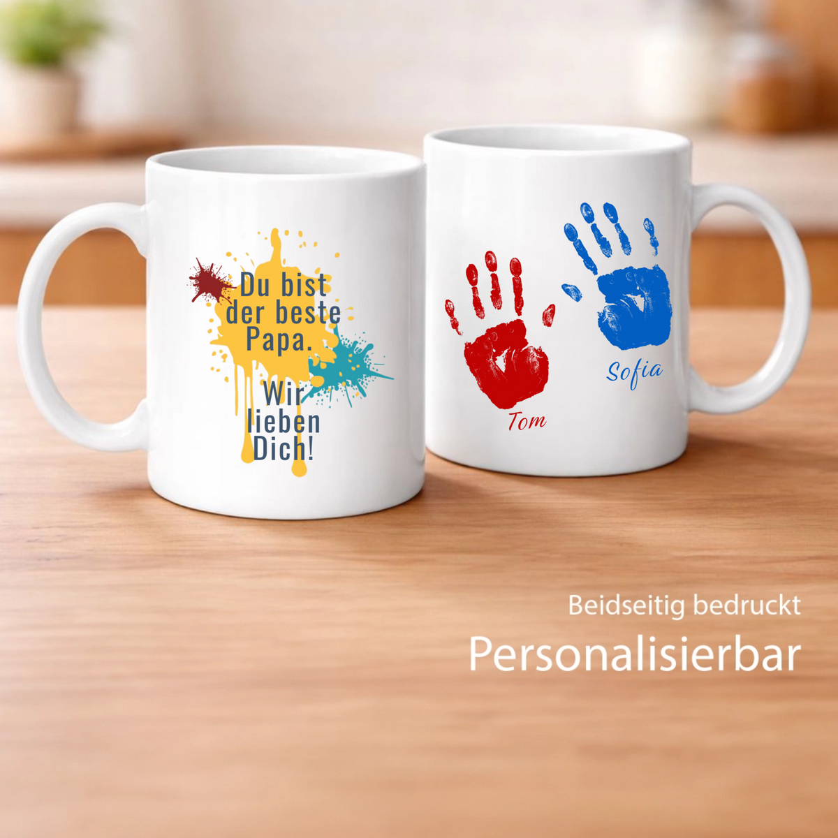 Personalisierte Papa-Tasse mit Kinderhandabdrücken und Namen