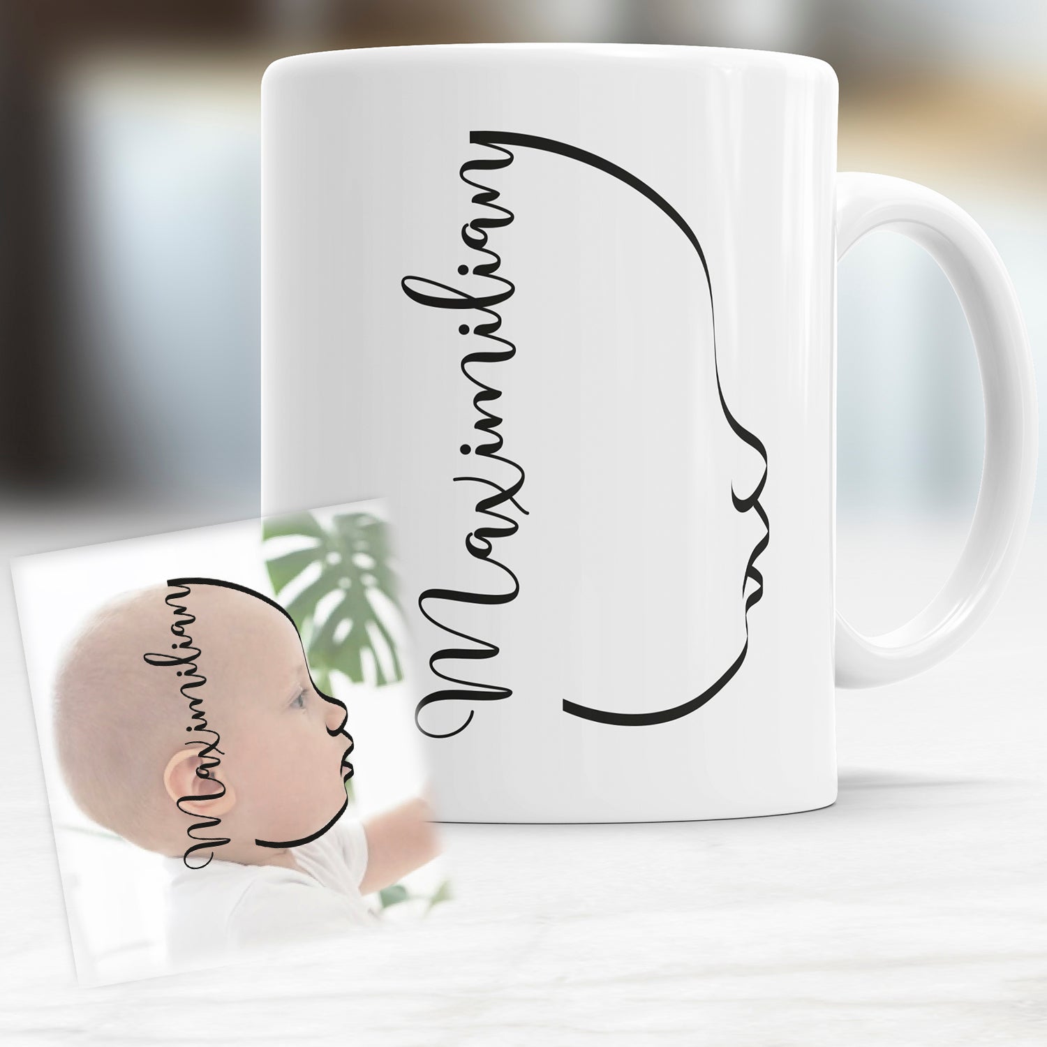 Silhouetten Tasse personalisiert mit Namen aus Seitenprofil Foto