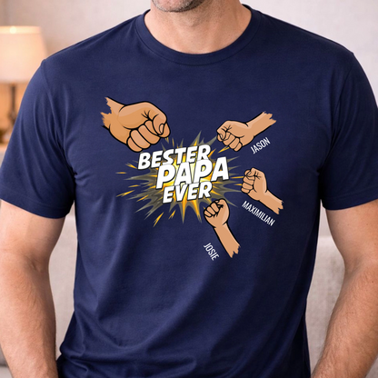 Personalisiertes Papa Shirt „Bester Papa Ever“ mit Namen der Kinder - Navy - Produktbeispiel
