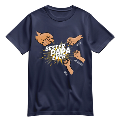 Personalisiertes Papa Shirt „Bester Papa Ever“ mit Namen der Kinder -  Navy - 3 Kinder