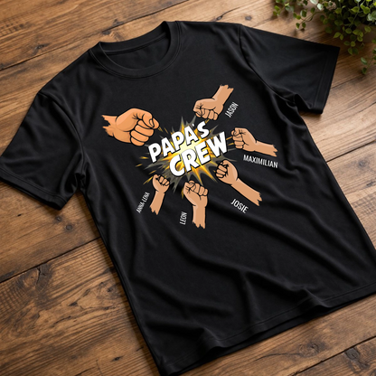 Personalisiertes Papa Shirt „Papas Crew“ mit Namen der Kinder  bis zu 5 Kinder und Fäuste wählbar