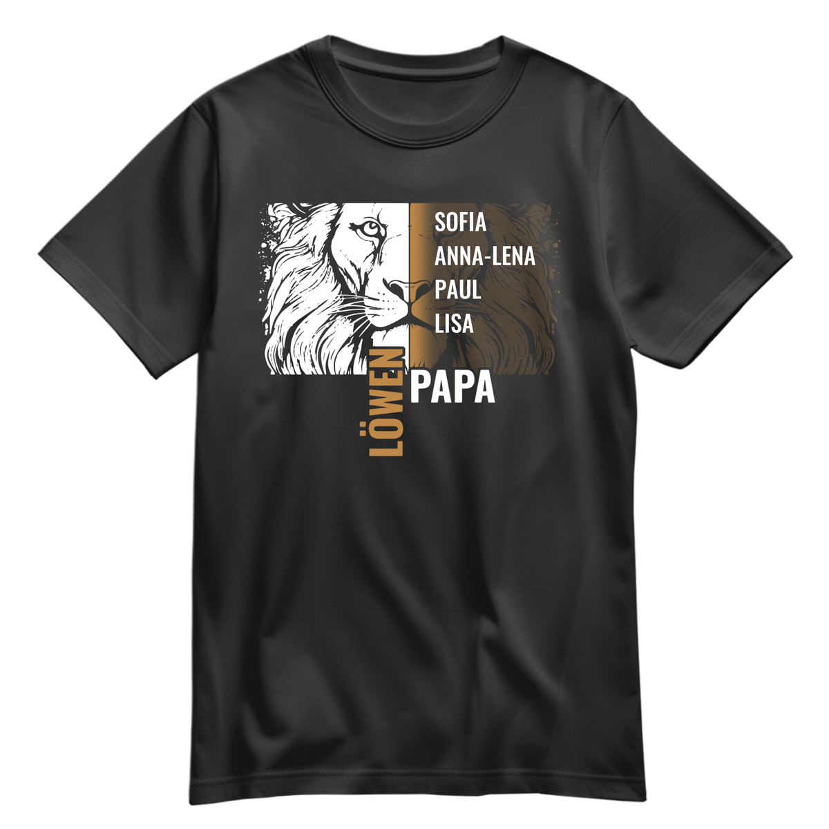 Personalisiertes Papa Shirt „Löwenpapa“ mit Namen der Kinder - Produktbild - Schwarz