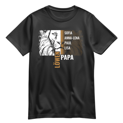 Personalisiertes Papa Shirt „Löwenpapa“ mit Namen der Kinder - Produktbild - Schwarz